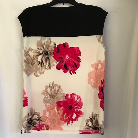 *SOLD* Calvin Klein Zippered Top Blk/Crm Floral Lg - Picture 7 of 10